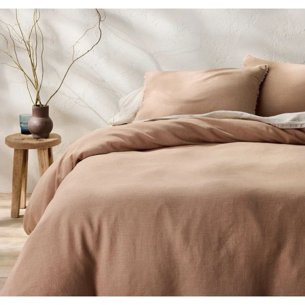 King Heavyweight Linen Blend Duvet Cover and Sham Set Light Adobe Clay NEW